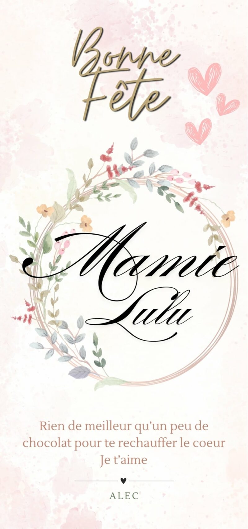 Tablette de chocolat Bonne fête Mamie – Image 2